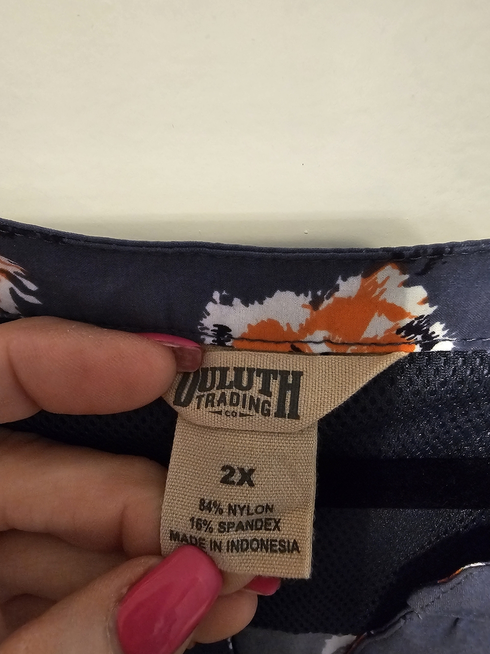 Duluth Trading CompanyFloral Button-Front Women's Top - Blue with Orange Flowers - Picture 2 of 4